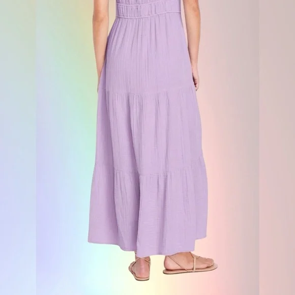 NWTS💓GAP OLD NAVY LG💓LILAC PURPLE TIERED MAXI DRESS ADJUSTABLE STRAPS W POCKETS - Picture 9 of 12